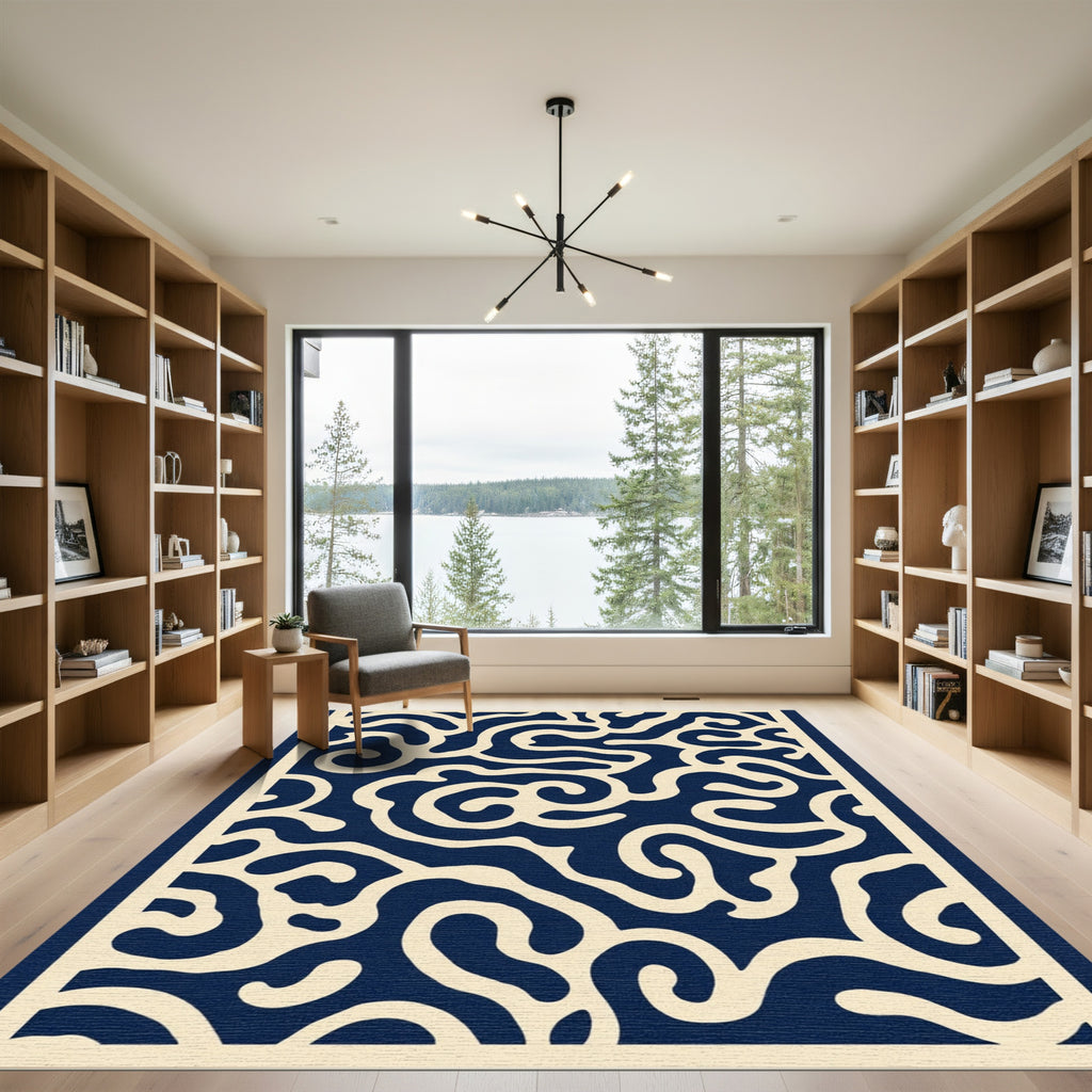 Navy Abstract Swirl Organic Rug