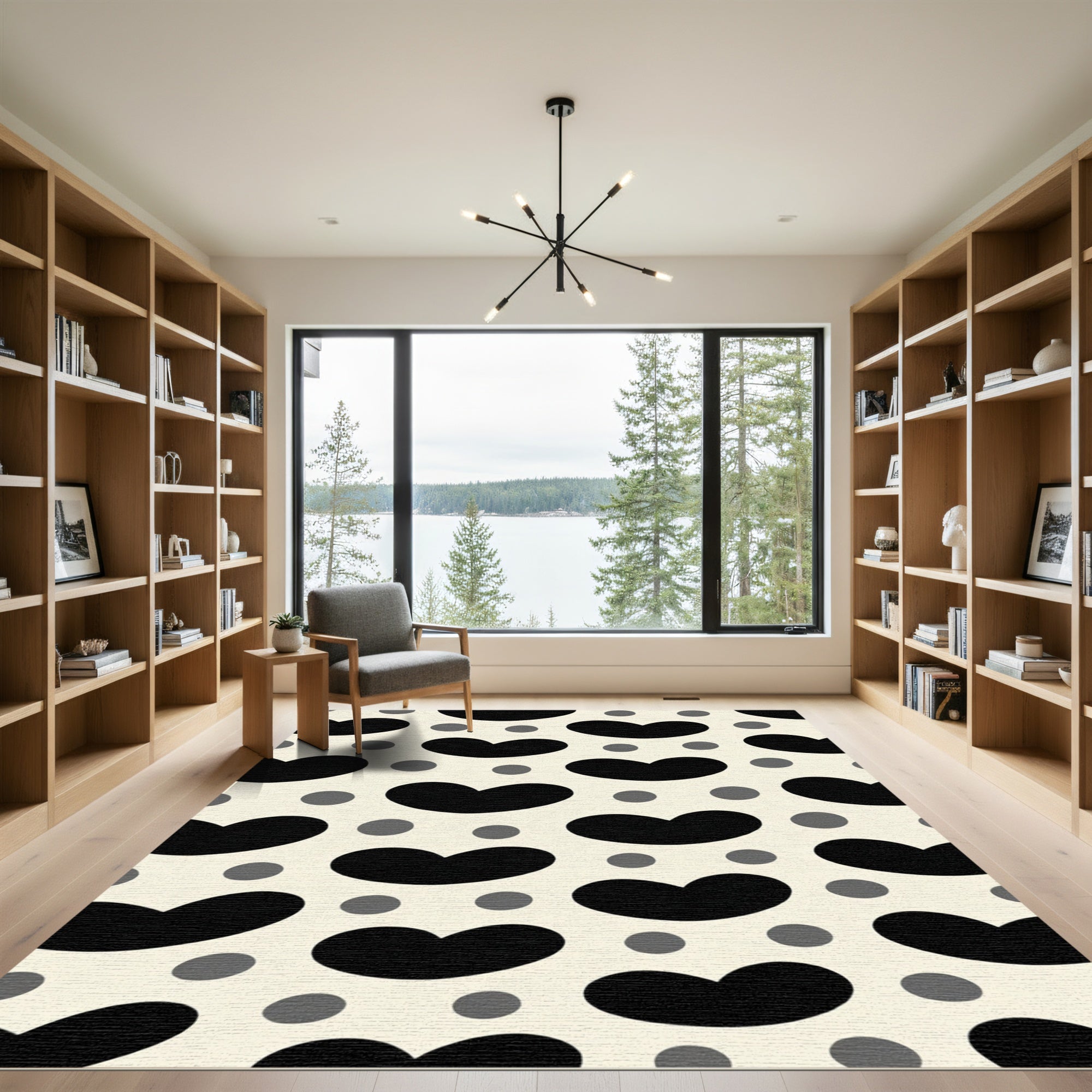 Black Gray Heart Dot Repeat Rug