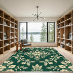 Elegant Cream Floral Damask Emerald Rug