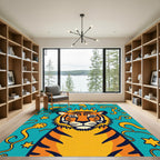 Regal Tiger Crowned Turquoise Swirls Rug