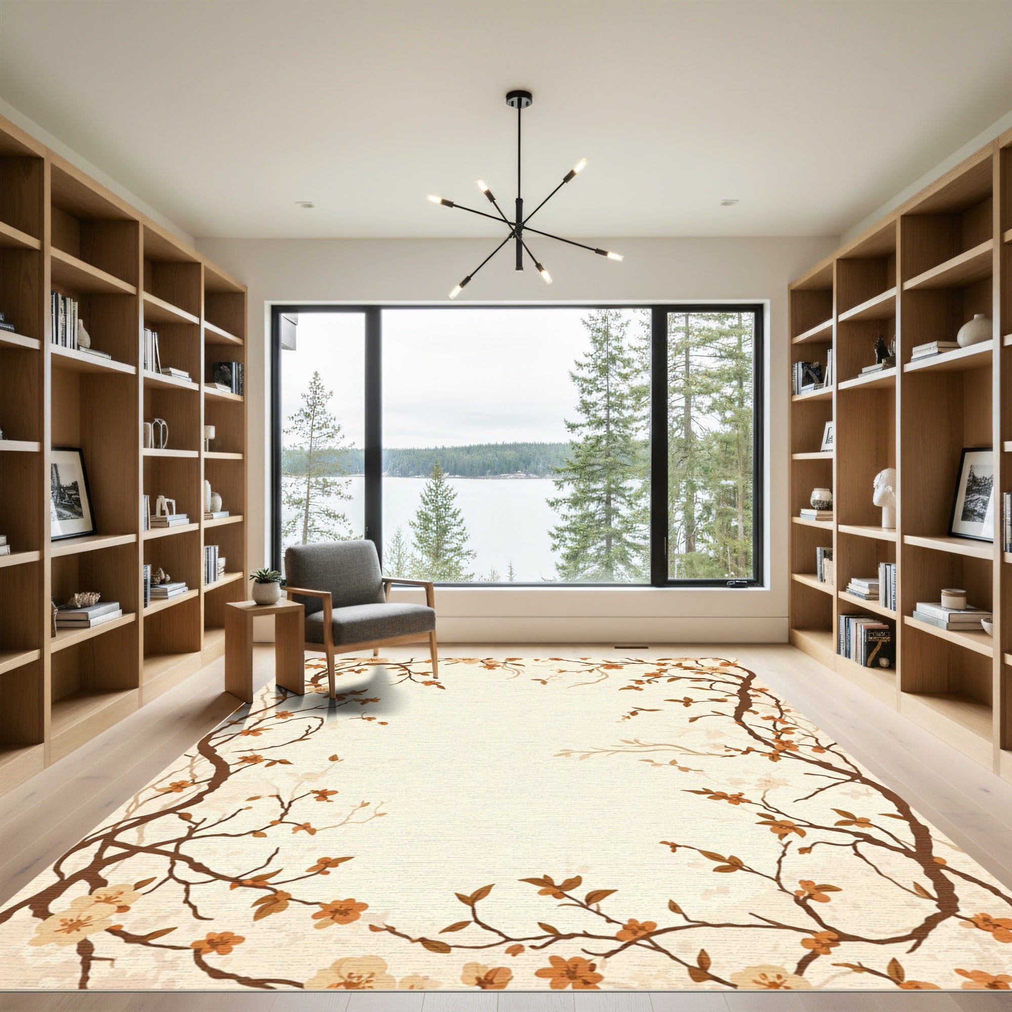 Earthy Blossom Branches Border Rug