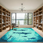 Deep Blue Oceanic Shark Ensemble Rug