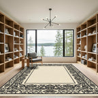Black Baroque Floral Scroll Border Rug