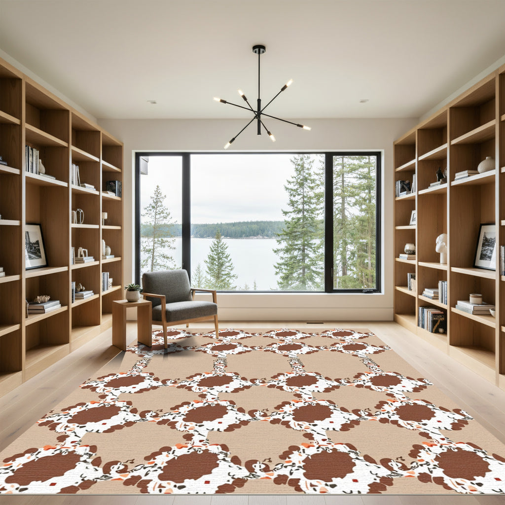 Brown White Abstract Diamond Grid Rug