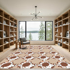 Brown White Abstract Diamond Grid Rug