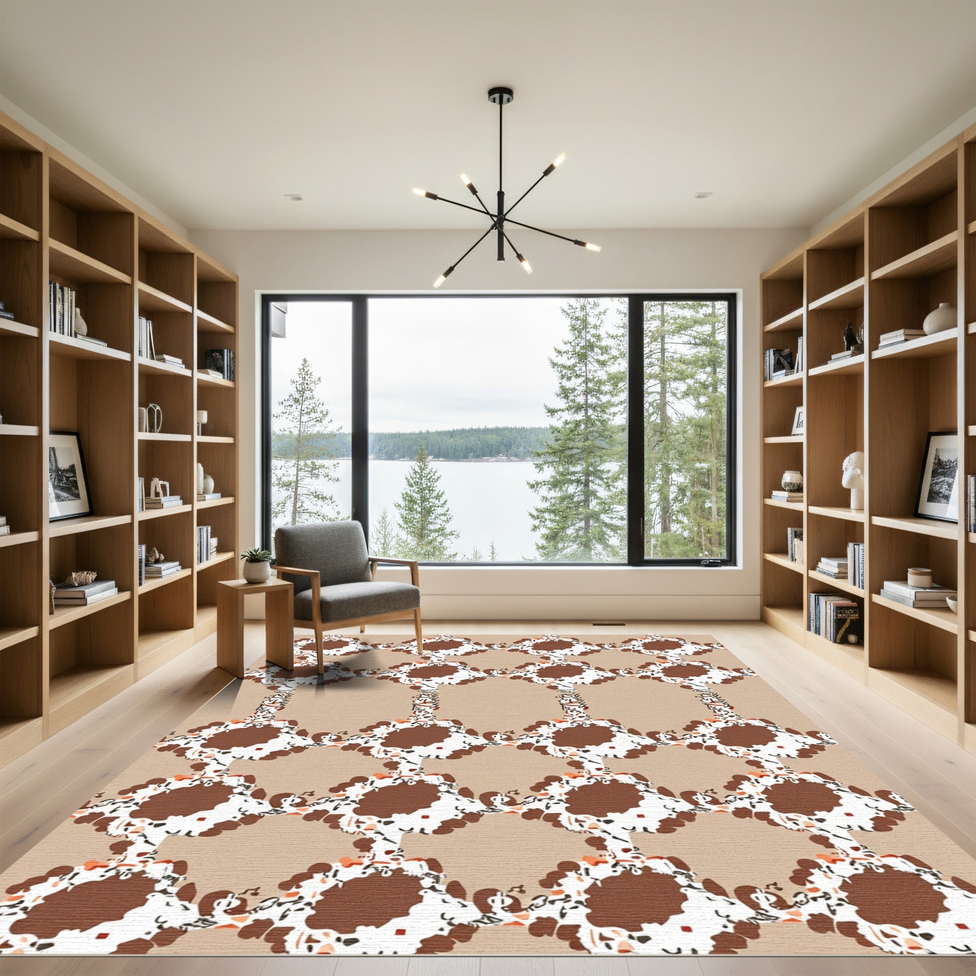 Brown White Abstract Diamond Grid Rug