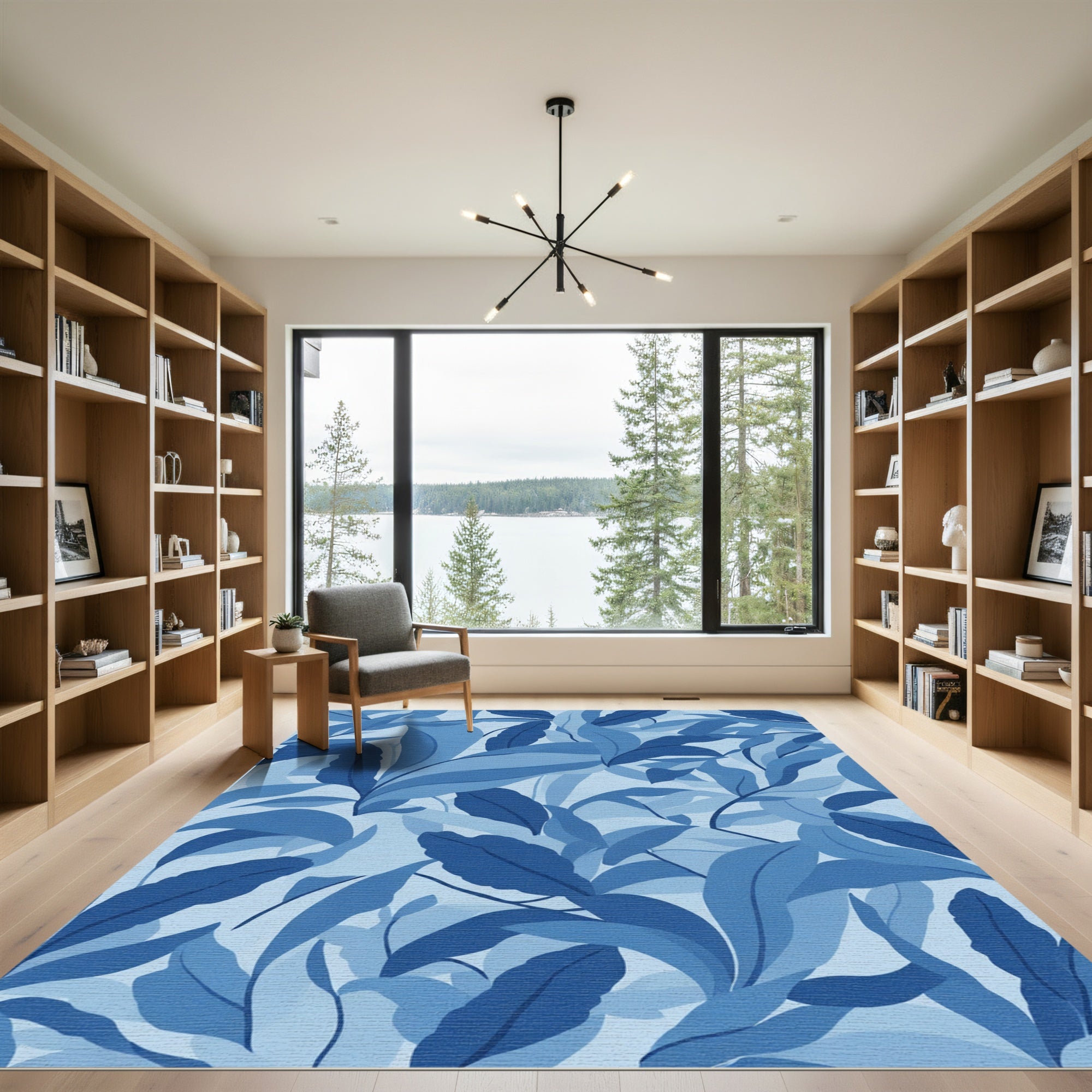 Deep Blue Abstract Foliage Rug