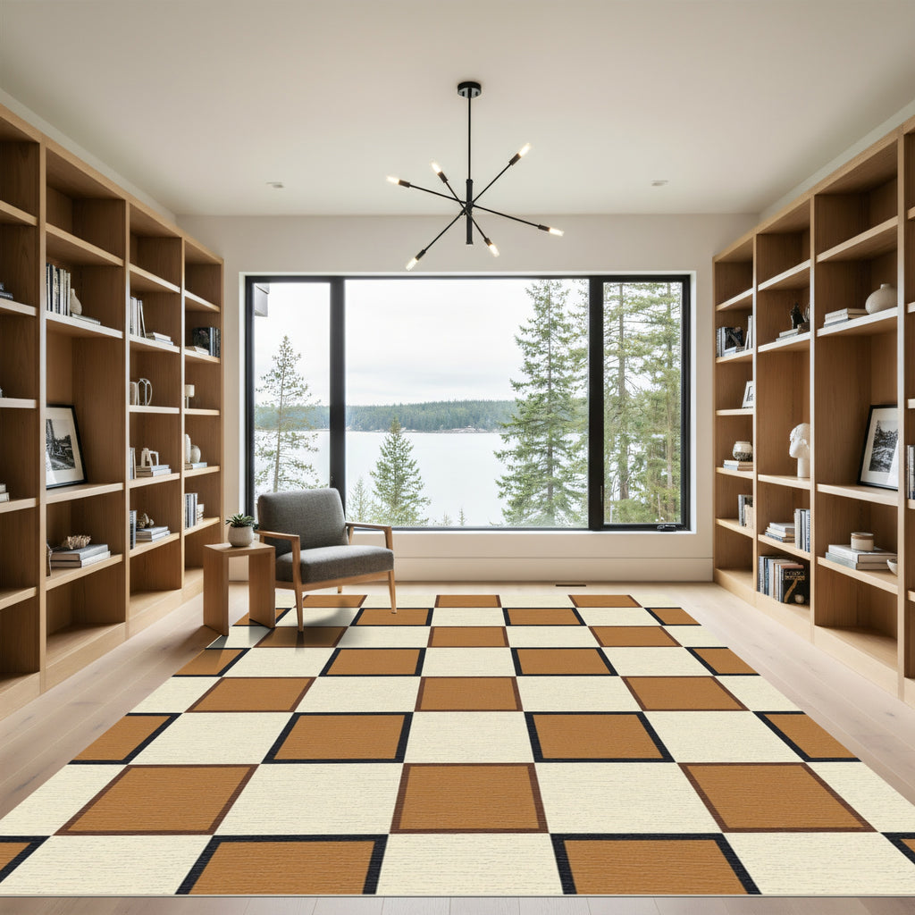 Amber Cream Geometric Checkerboard Rug