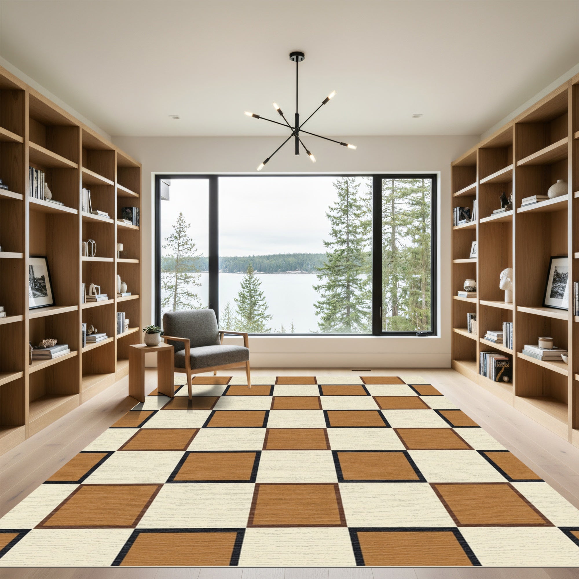Amber Cream Geometric Checkerboard Rug