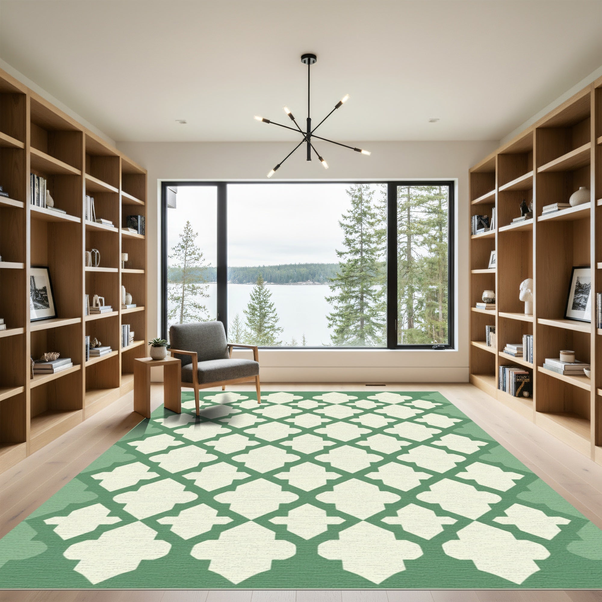 Green Cream Quatrefoil Lattice Rug