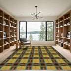 Rustic Yellow Teal Plaid Squares Rug