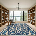 Navy Blue Cream Organic Floral Rug