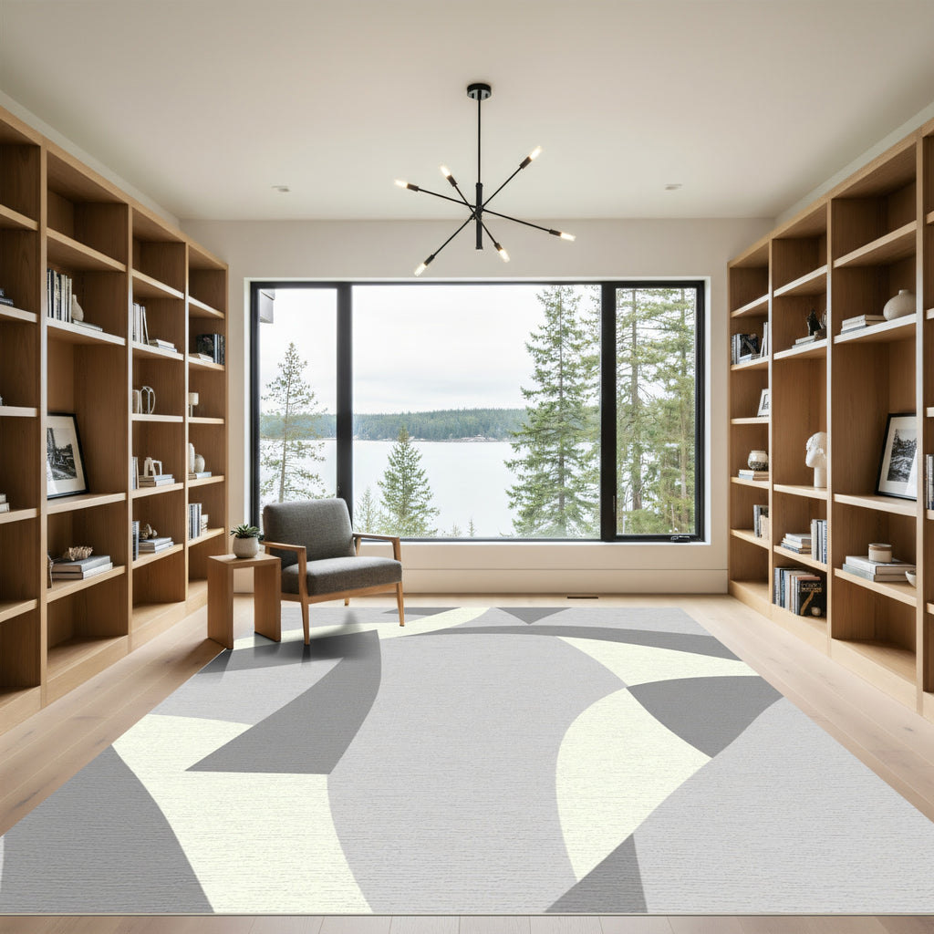 Modern Gray Cream Abstract Forms Rug