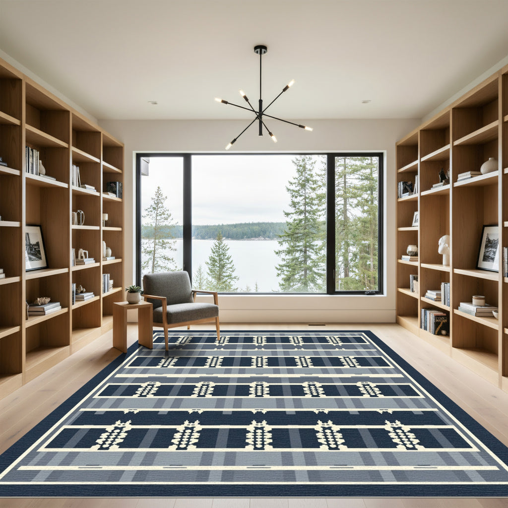 Tonal Gray Rectangular Checkerboard Rug