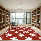 Crimson White Petal Cluster Rug