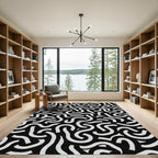Abstract Black White Ribbon Swirls Rug