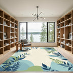 Coastal Blue Green Leafy Abstract Rug