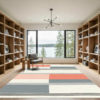 Coral Gray Blocks Striped Rug