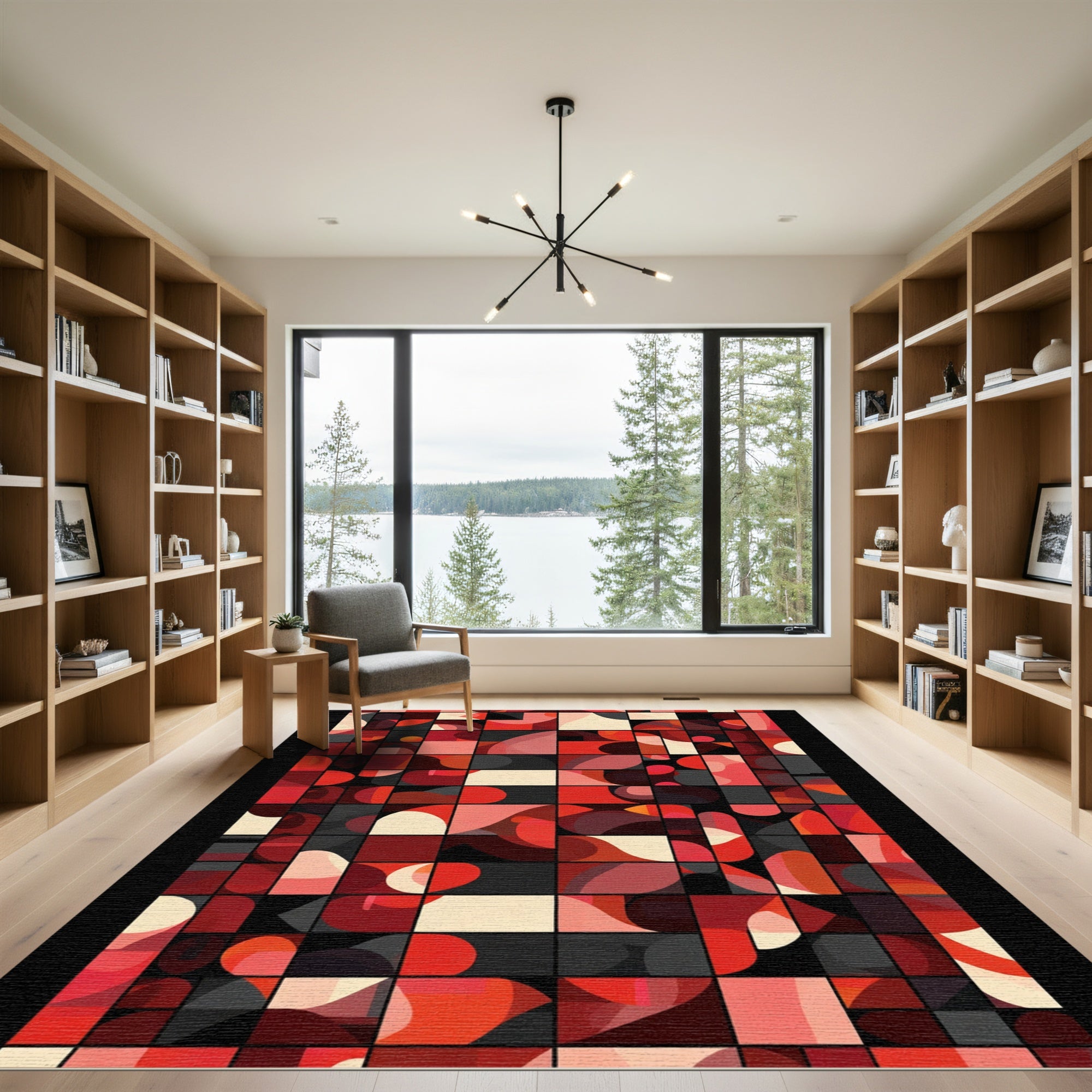 Retro Red Bold Geometric Abstraction Rug