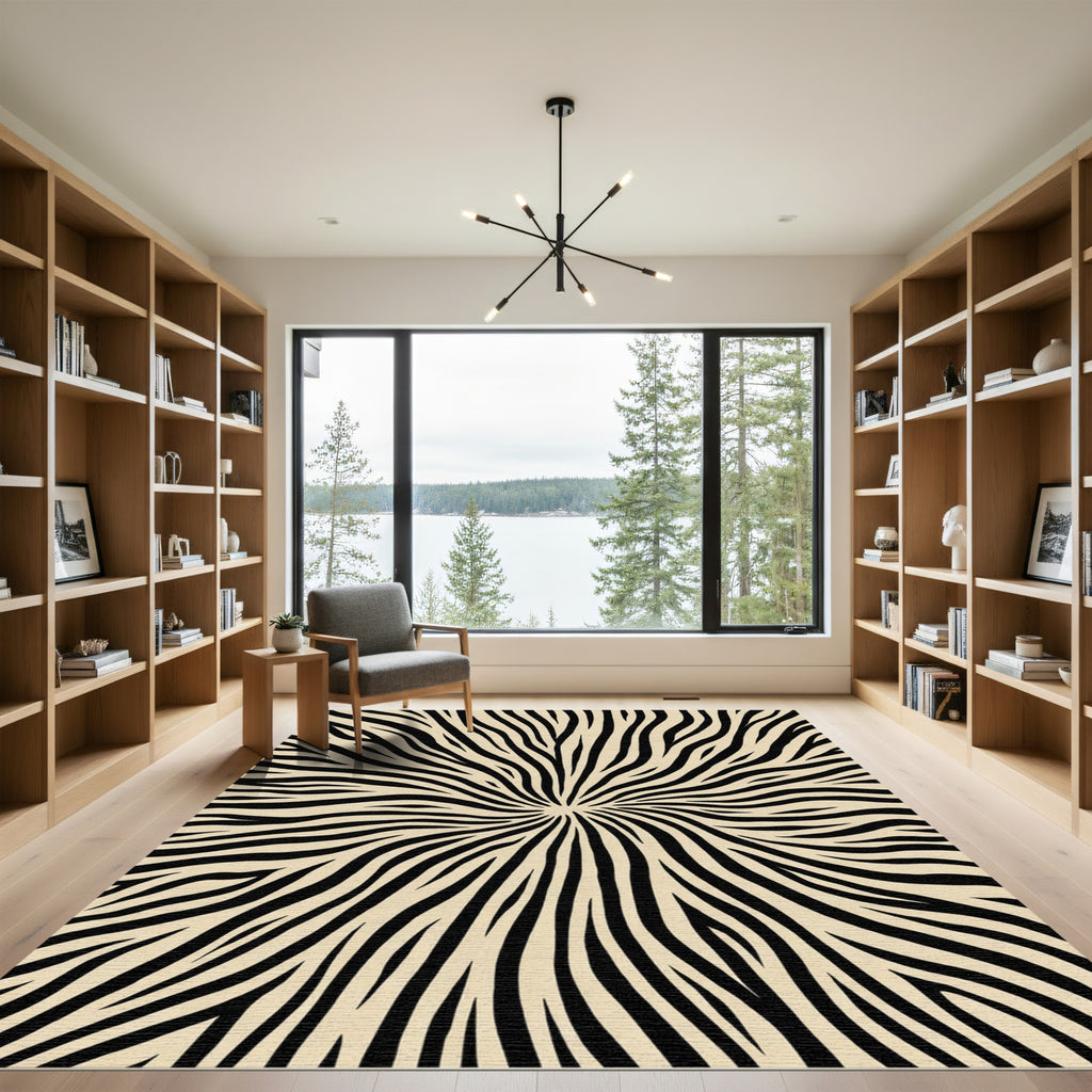 Black Beige Swirling Animal Print Rug