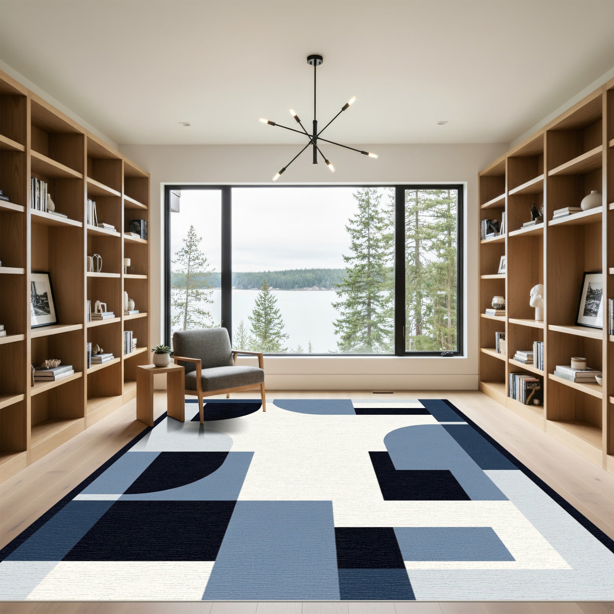 Modern Blue Geometric Block Rug