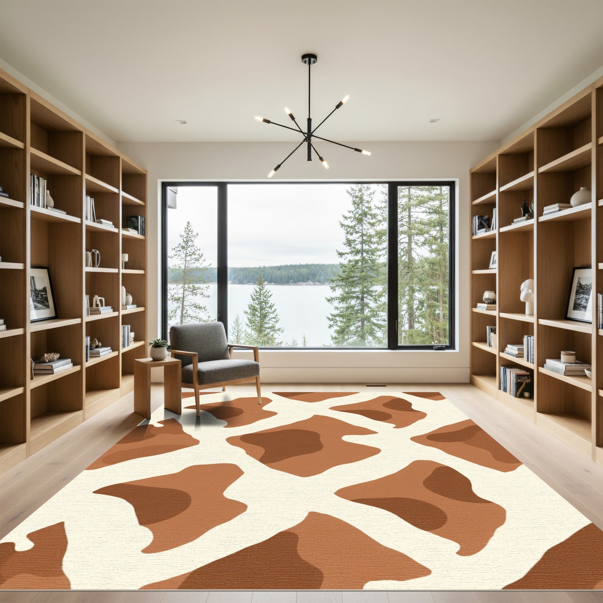 Tan Brown Animal Print Squares Rug