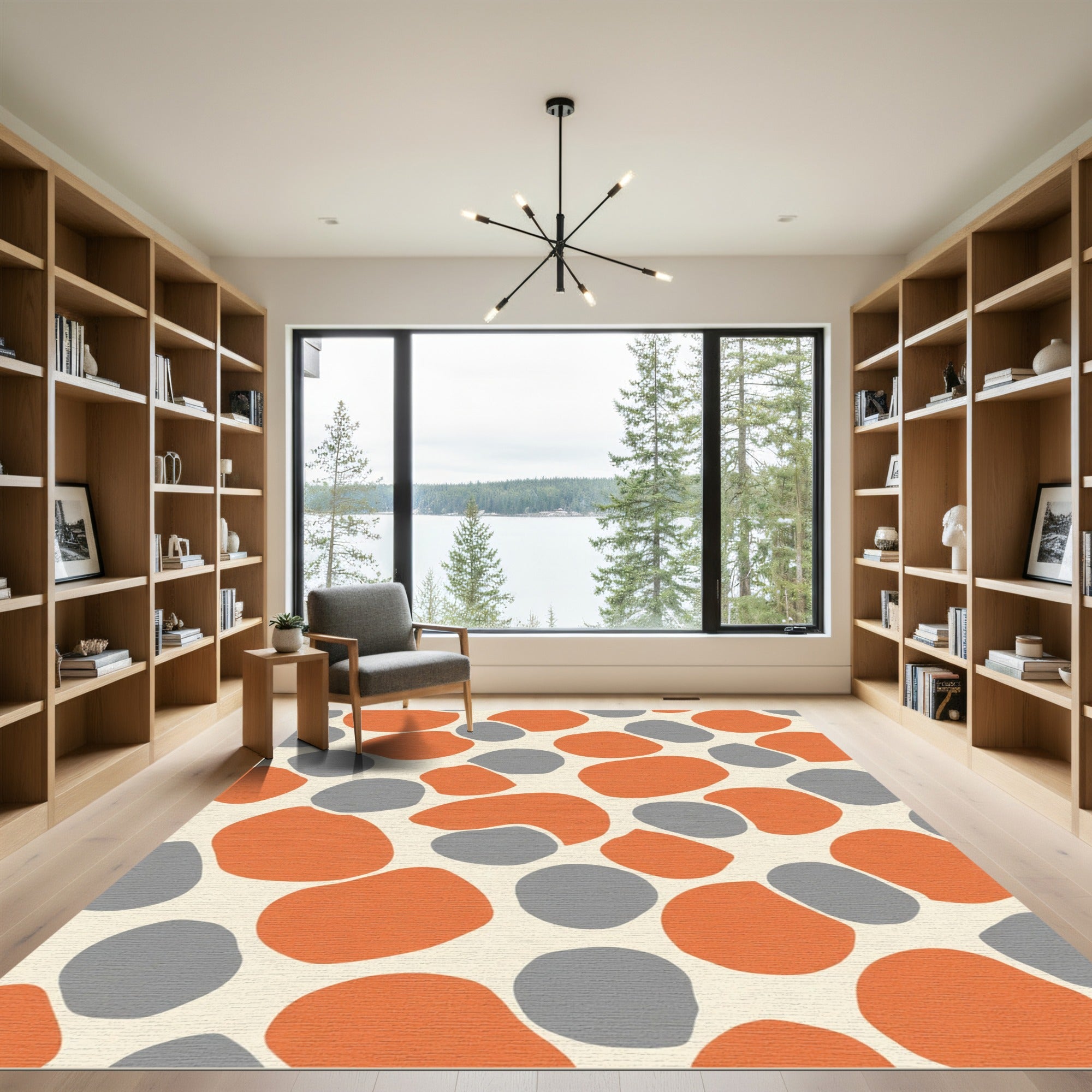 Organic Orange Gray Pebble Arrangement Rug