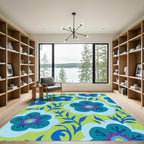 Bold Teal Floral Medallion Folk Rug