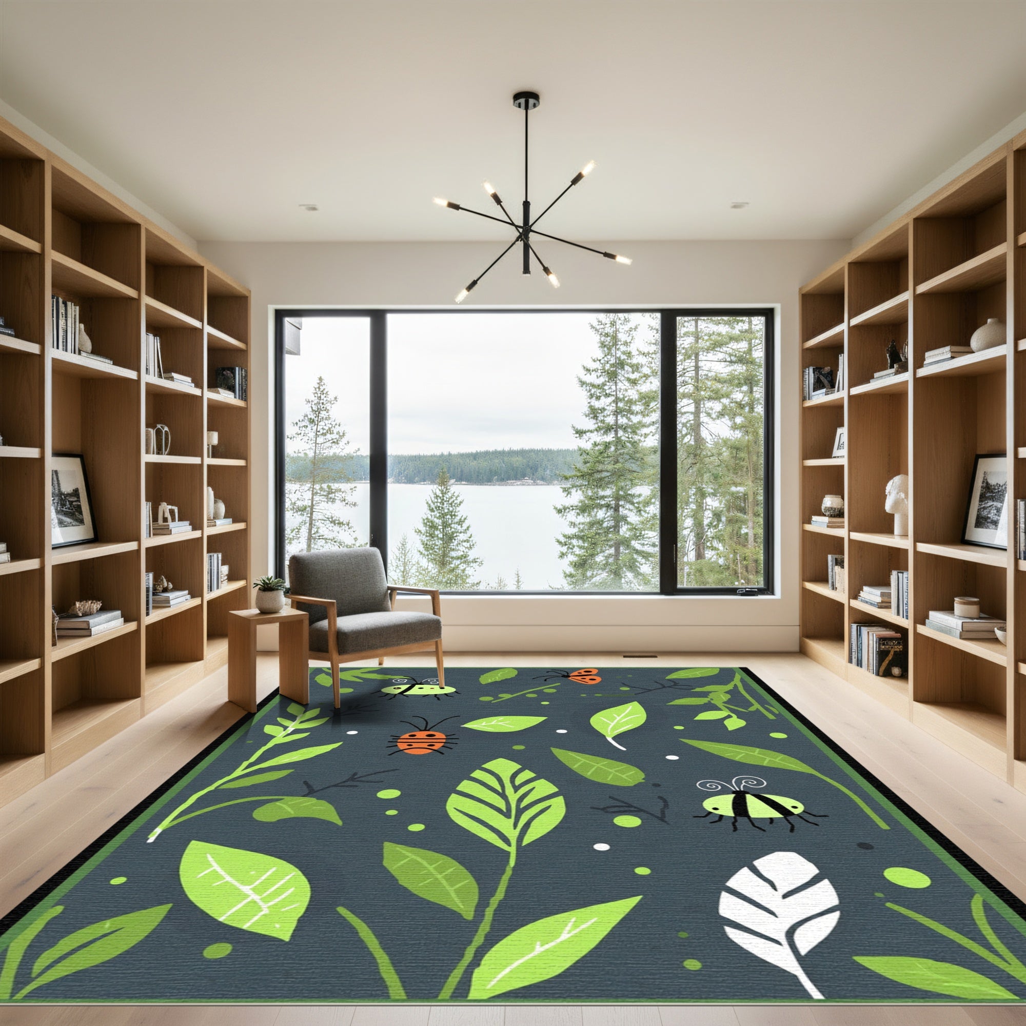 Whimsical Green Bugs Garden Sprites Rug
