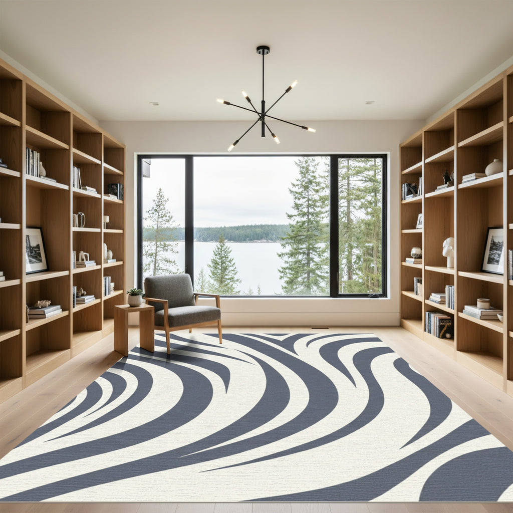 Gray White Swirl Abstract Stripe Rug