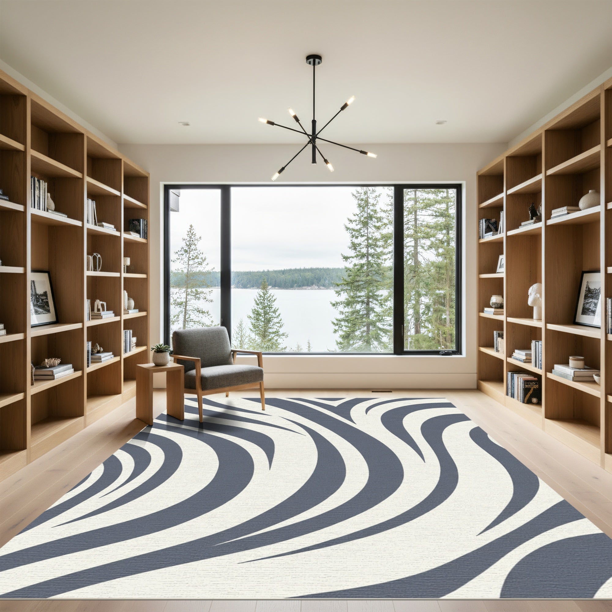 Gray White Swirl Abstract Stripe Rug