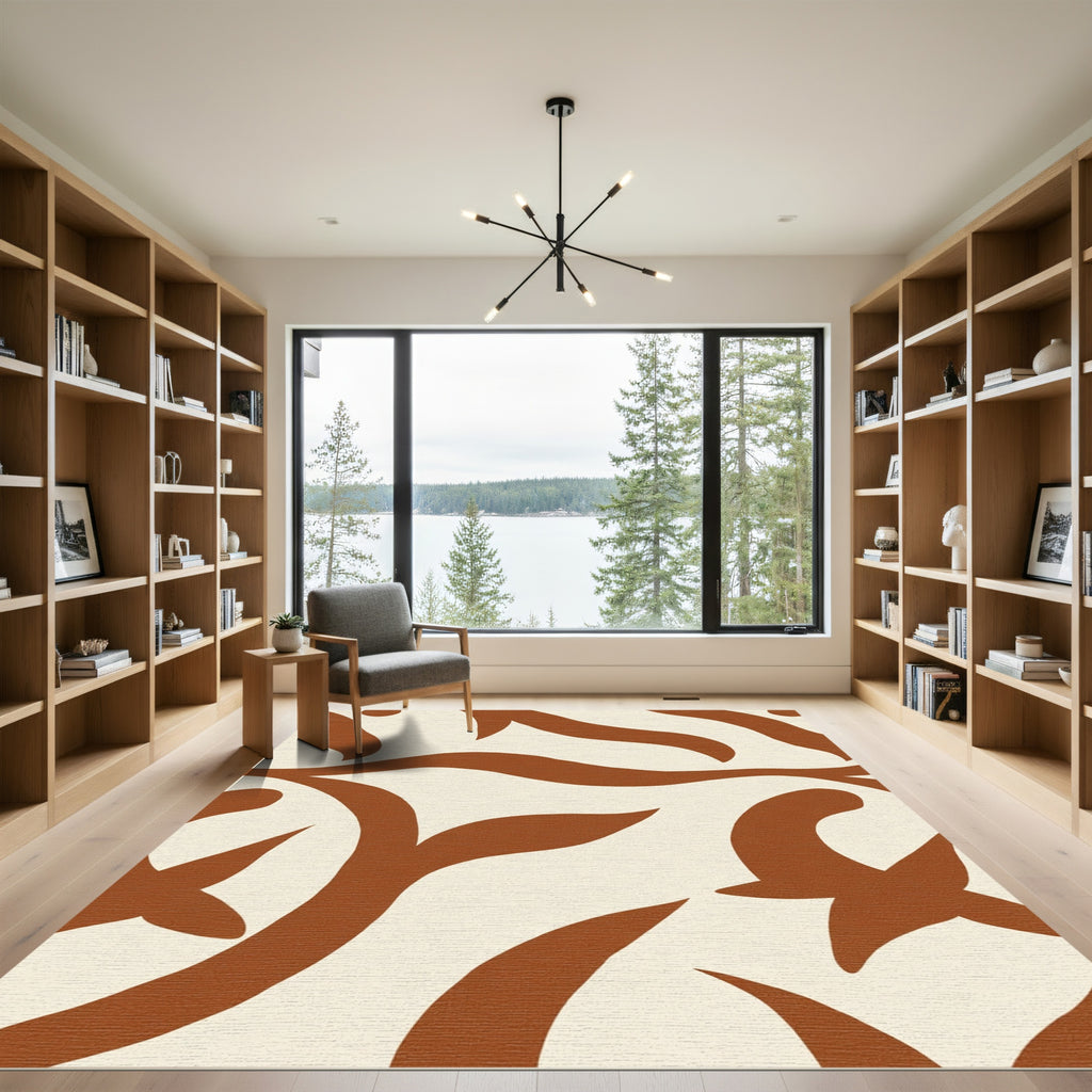 Terracotta Swirl Organic Foliage Rug
