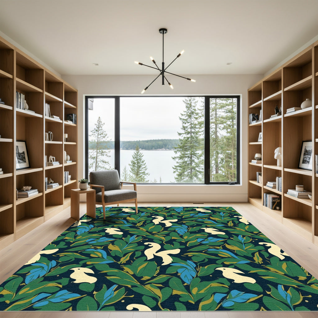 Cream Birds In Lush Green Foliage Rug