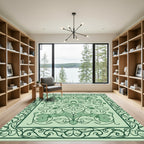 Green Tonal Floral Medallion Arabesque Rug