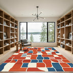 Abstract Red Blueprint Geometric Layout Rug