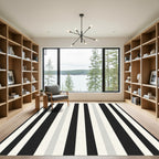 Bold Black and White Vertical Stripe Rug