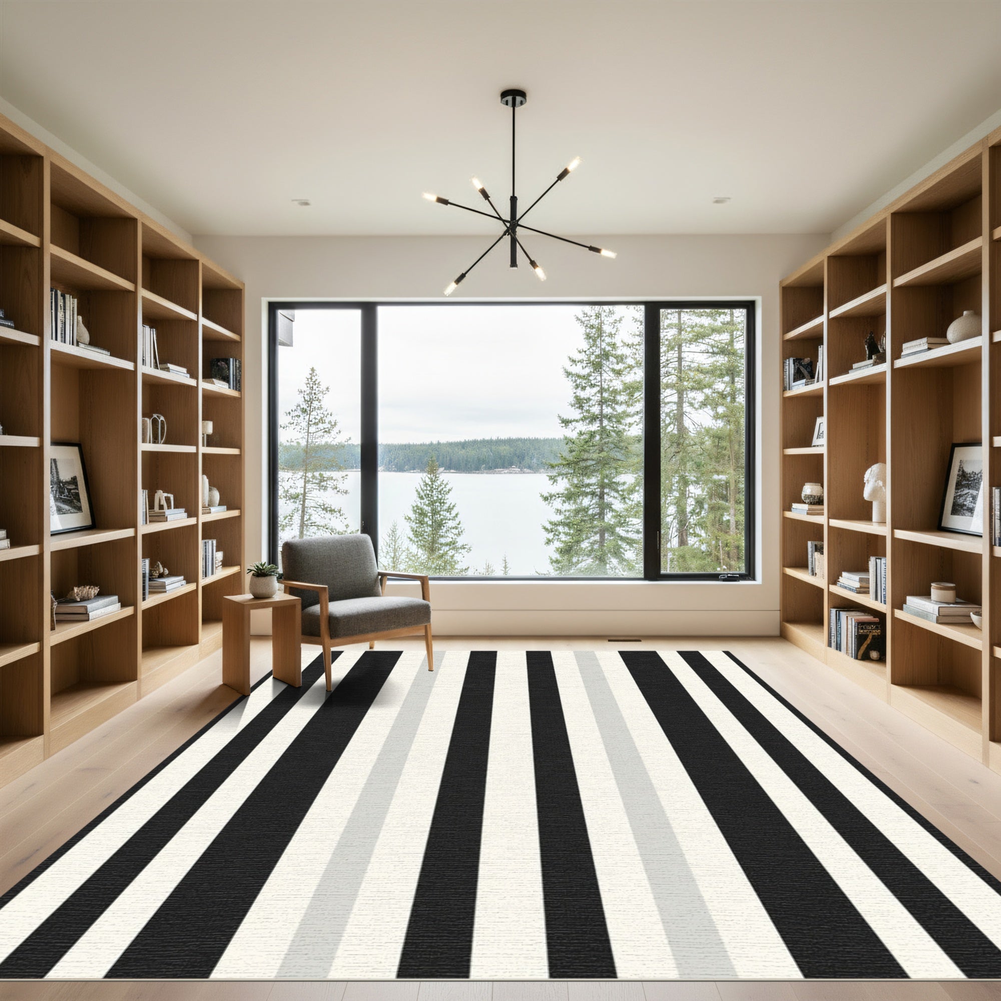 Bold Black and White Vertical Stripe Rug