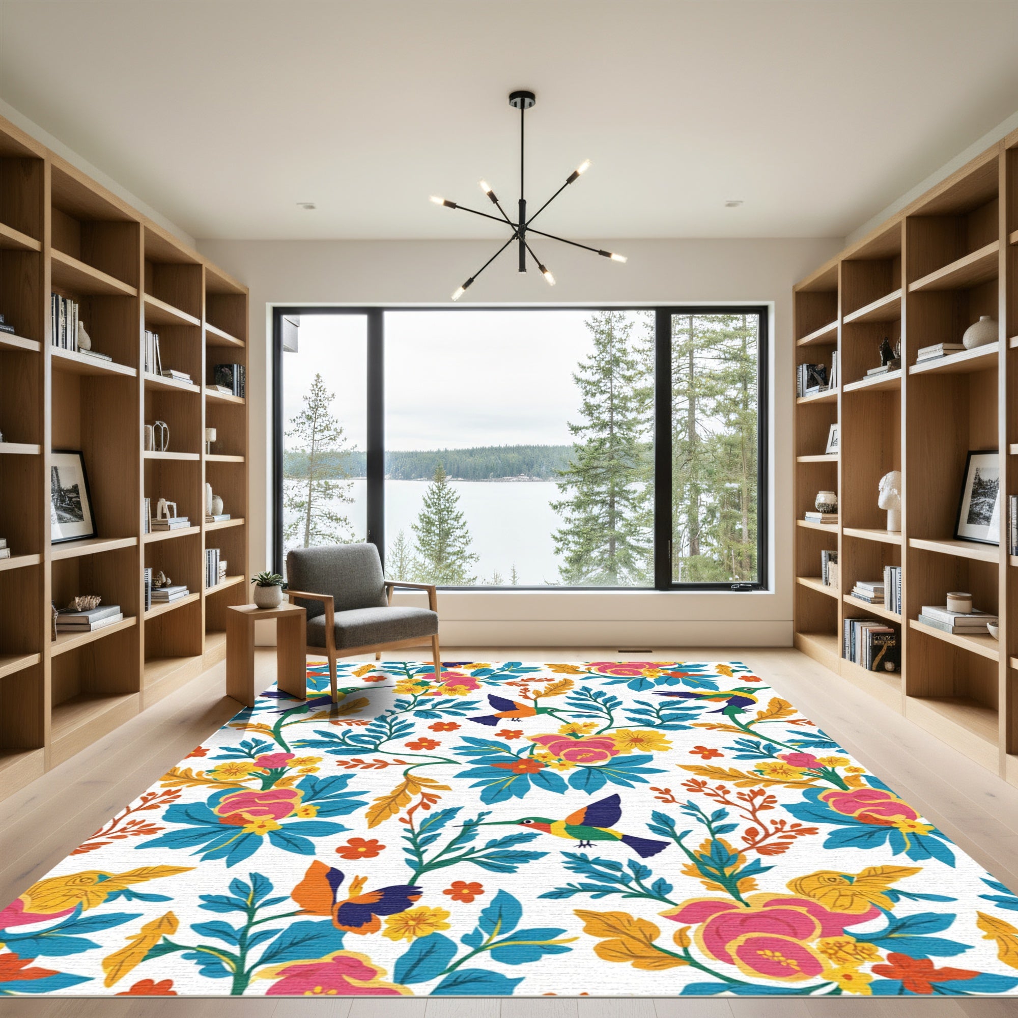 Vibrant Hummingbird Floral Meadow Rug