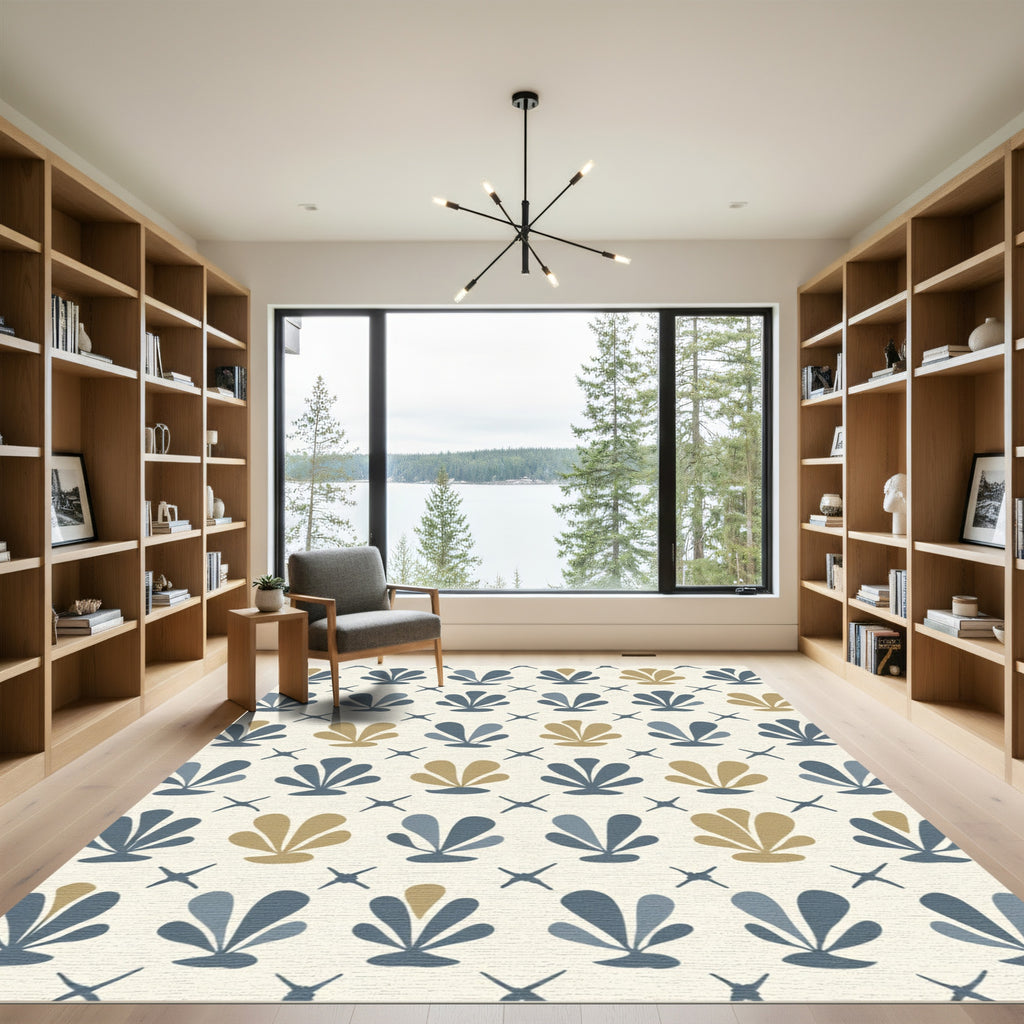 Soft Shells Khaki Blue Grid Rug