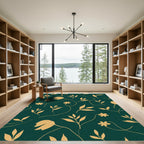 Golden Botanical Silhouette Dark Green Rug