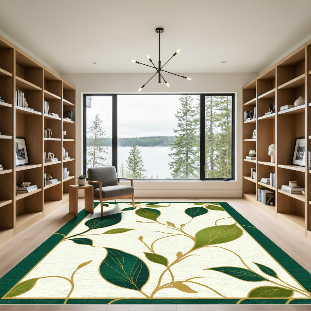 Elegant Emerald Leaf Vine Swirls Rug