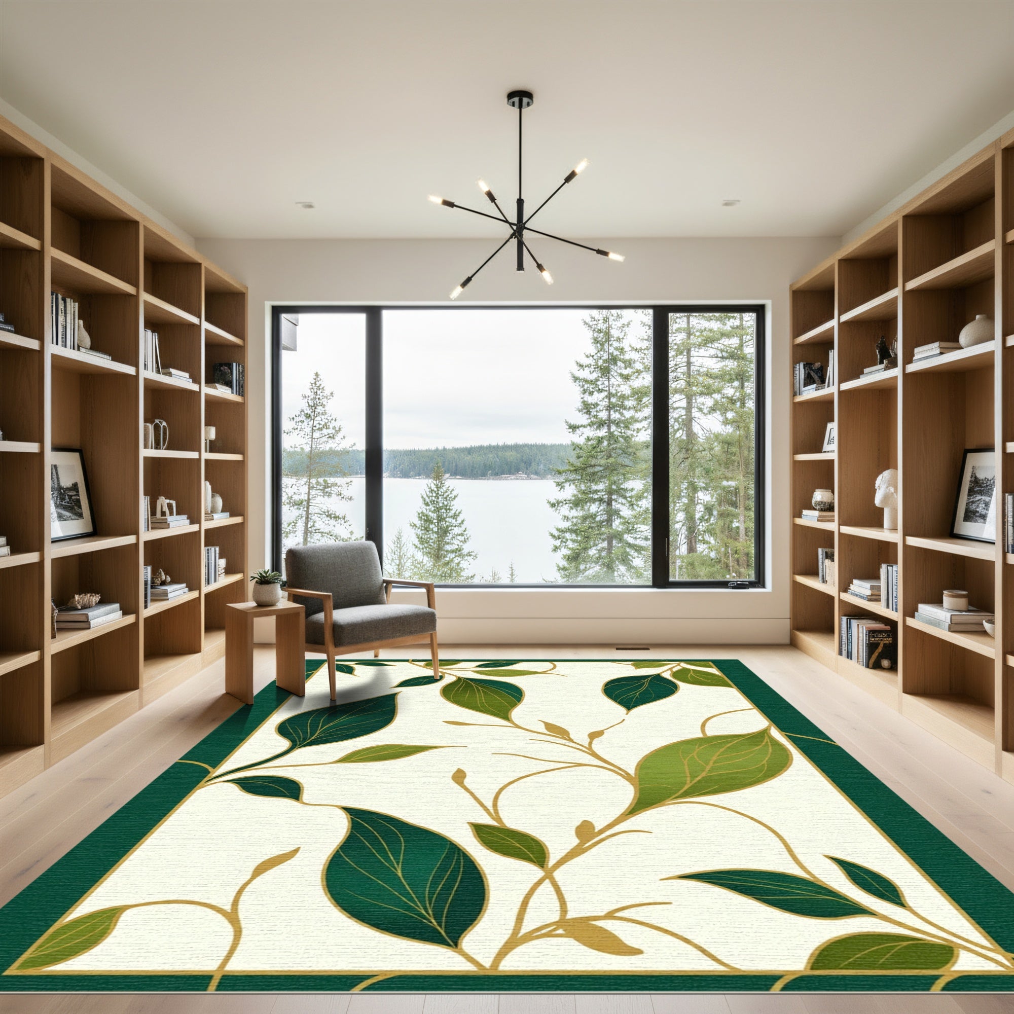 Elegant Emerald Leaf Vine Swirls Rug