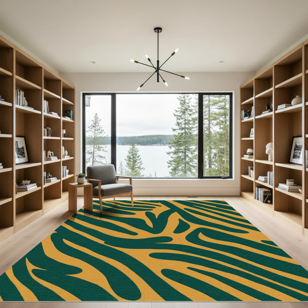 Amber Teal Abstract Zebra Bars Rug