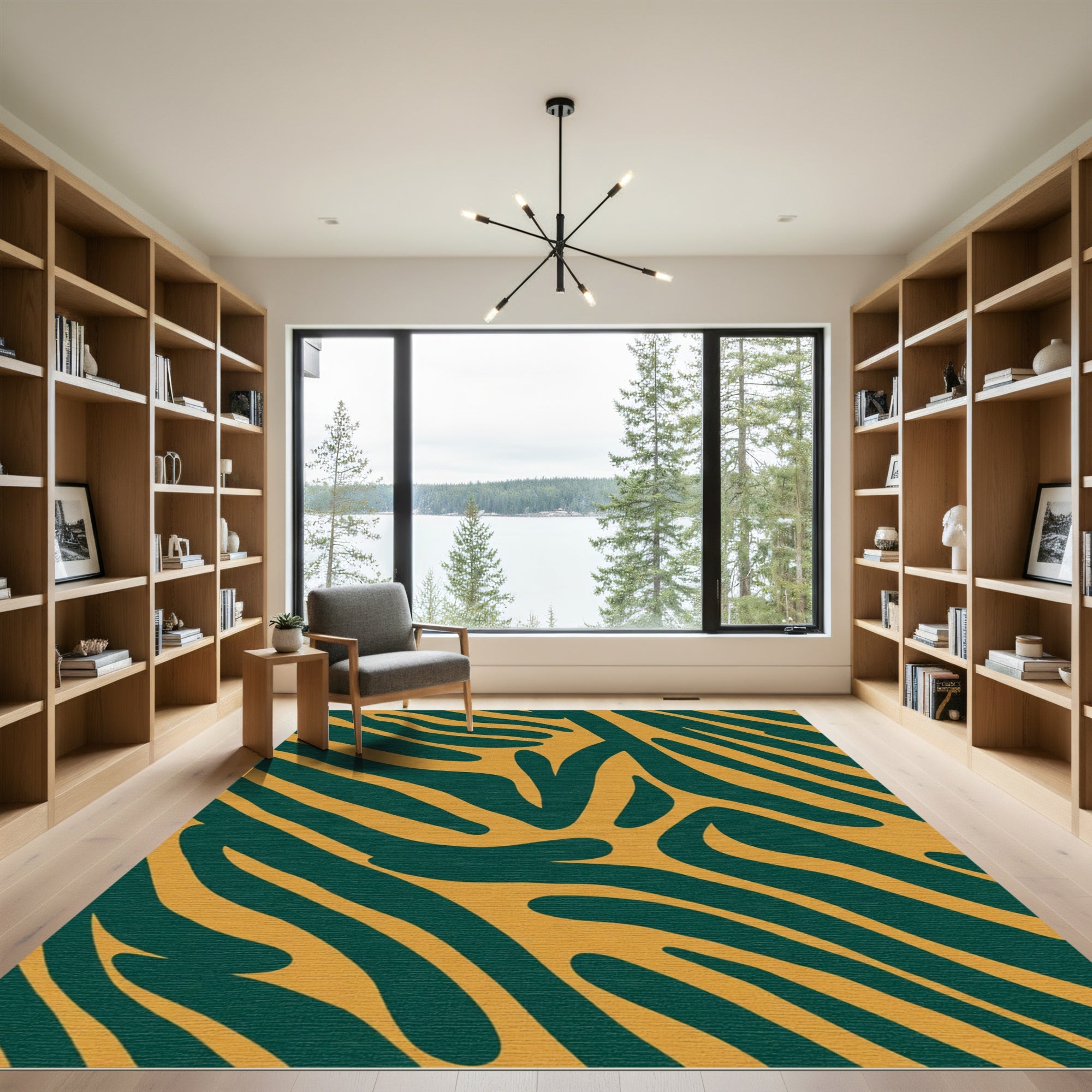 Amber Teal Abstract Zebra Bars Rug