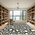 Abstract Black Cream Organic Circles Rug