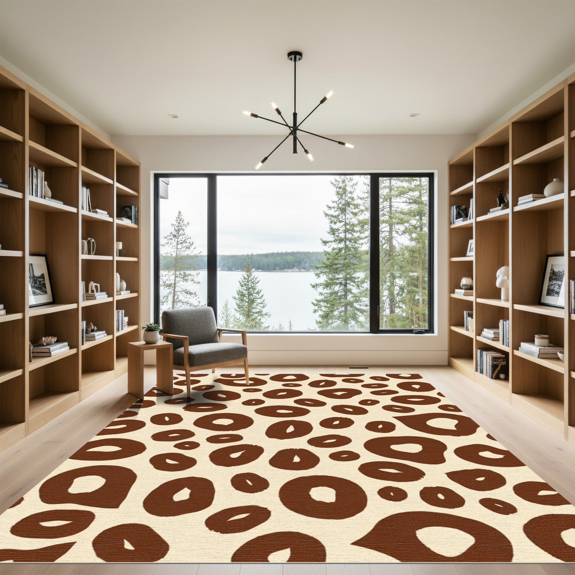 Brown Cream Abstract Spotty Ovals Rug