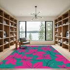 Vibrant Magenta Floral Teal Garden Rug