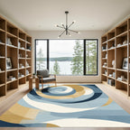 Abstract Blue Gold Swirl Rug