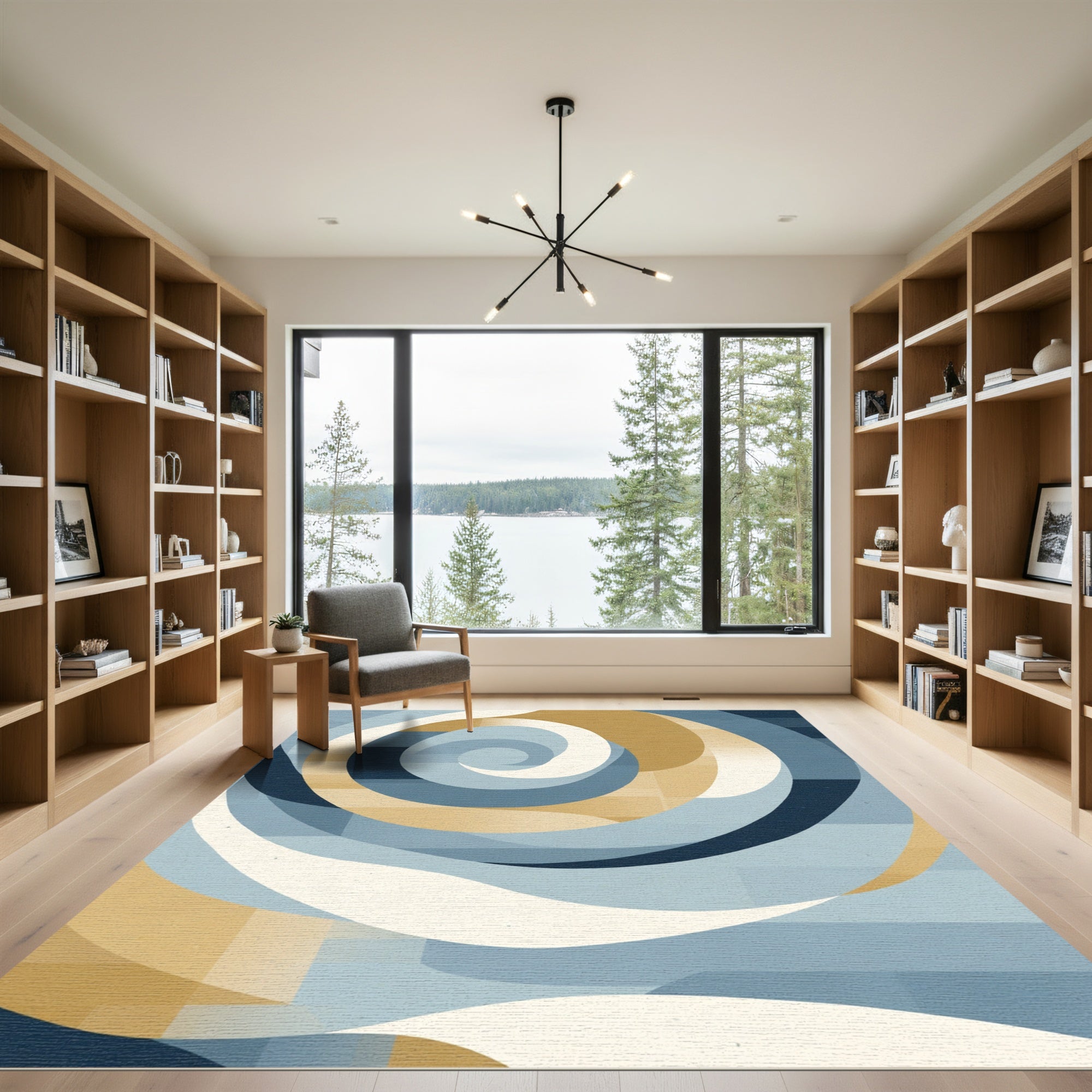 Abstract Blue Gold Swirl Rug