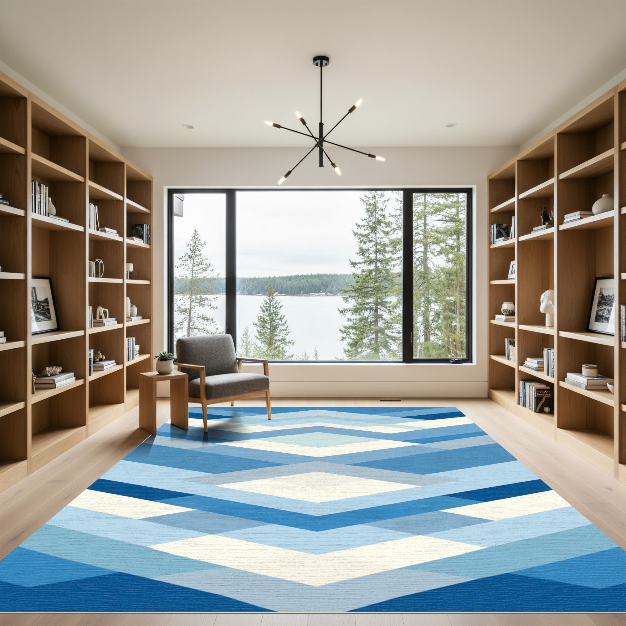 Shades Of Blue Geometric Layers Rug